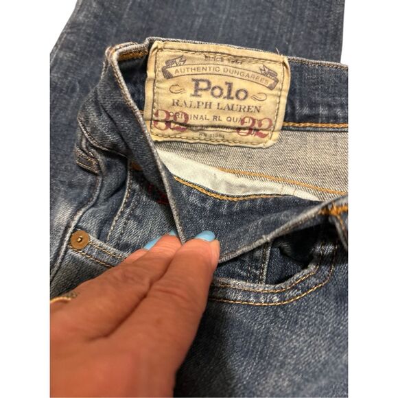 Polo Ralph Lauren Jeans Mens 32x32 Varick Slim Straight Blue Denim Jeans Distres - Picture 7 of 12
